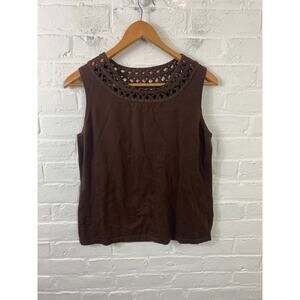 Jones New York Women's Pullover Tank Top Sleeveless Cotton/Nylon Brown Size L